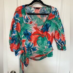 Zara Floral Tie wrap around blouse